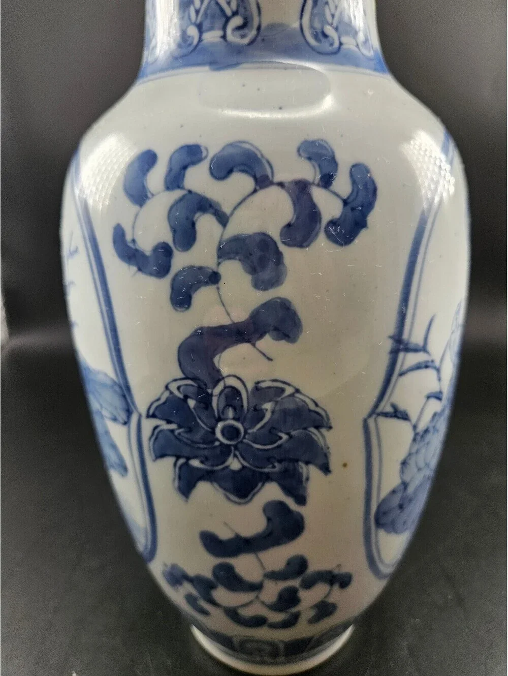Vintage Blue and White Chinese Porcelain Vase Floral Bird Motif 12” Tall EUC
